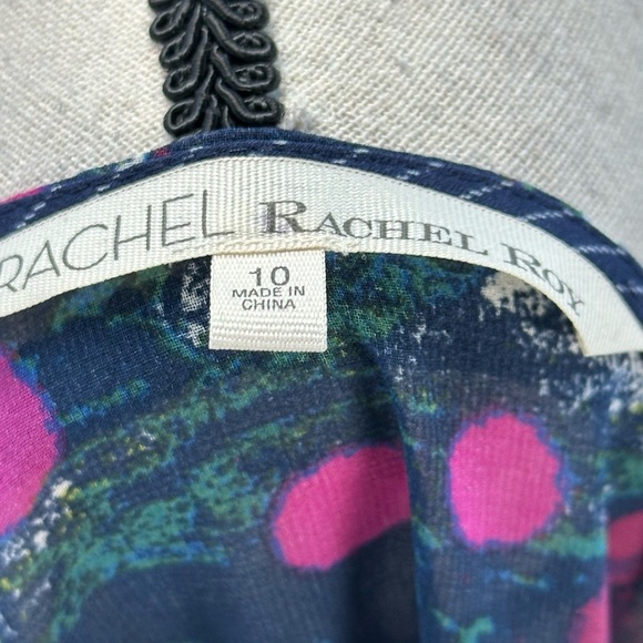 Rachel Rachel Roy Long Sleeve Floral Print Tie V-Neck Sheer Blouse - Blue - 10 - Picture 6 of 9